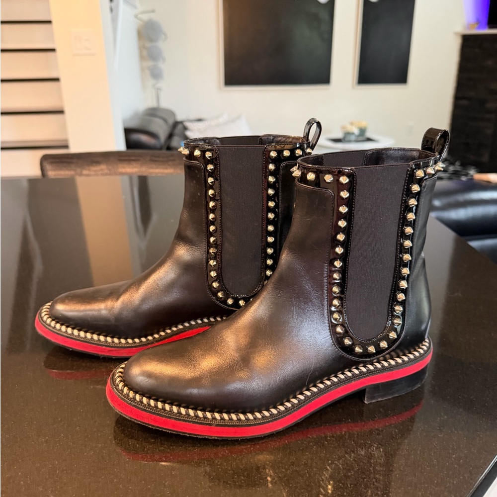 Christian Louboutin Black Ankle Boots with Red Soles